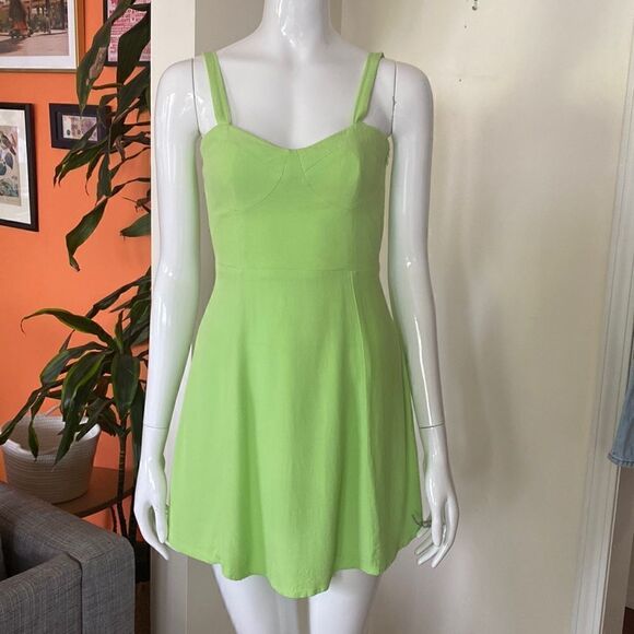 ZARA Bustier Mini Neon Chartreuse Green Dress Size Small - Picture 4 of 14